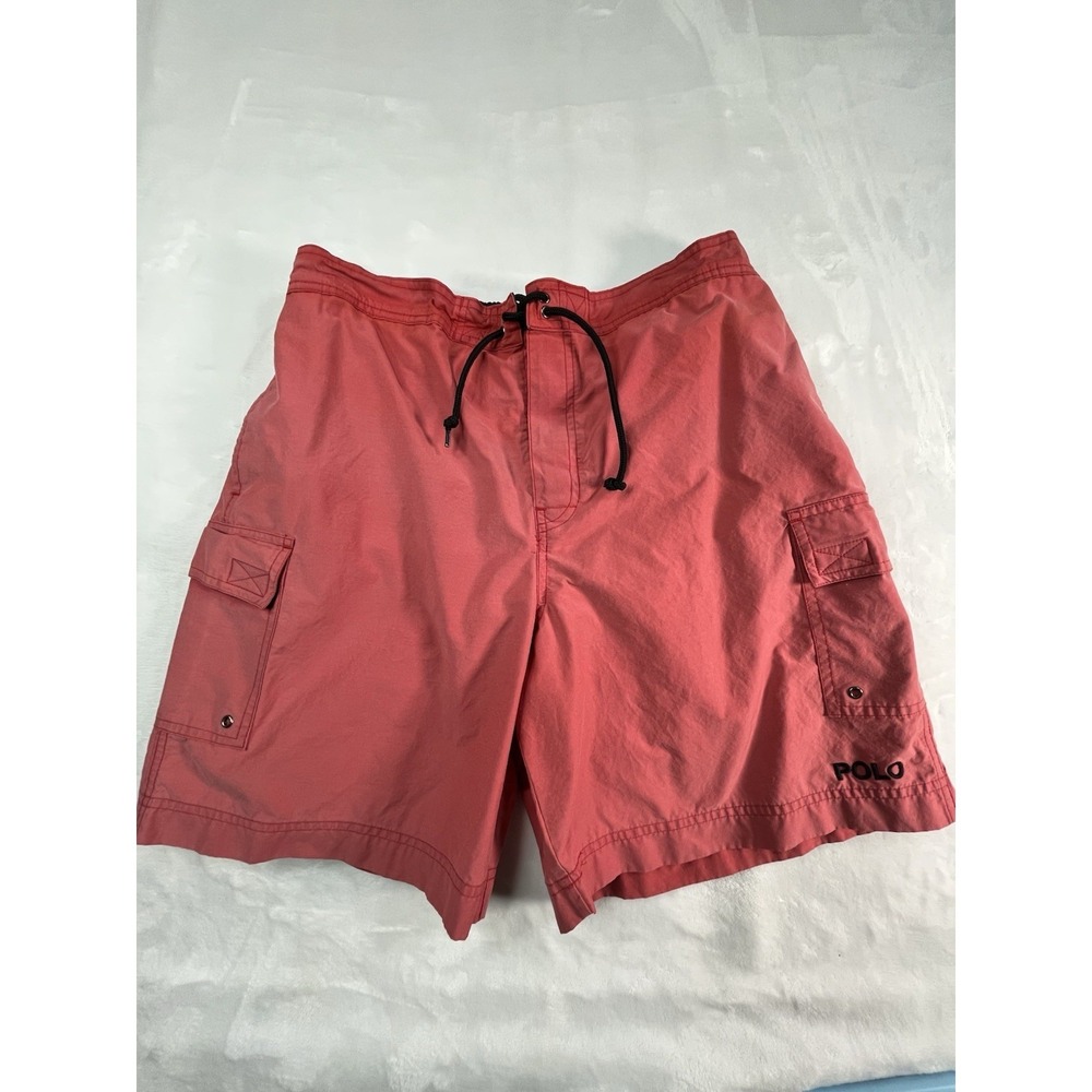POLO SPORT Mens L Swim Shorts Trunks Mesh‎ Lined Red Faded